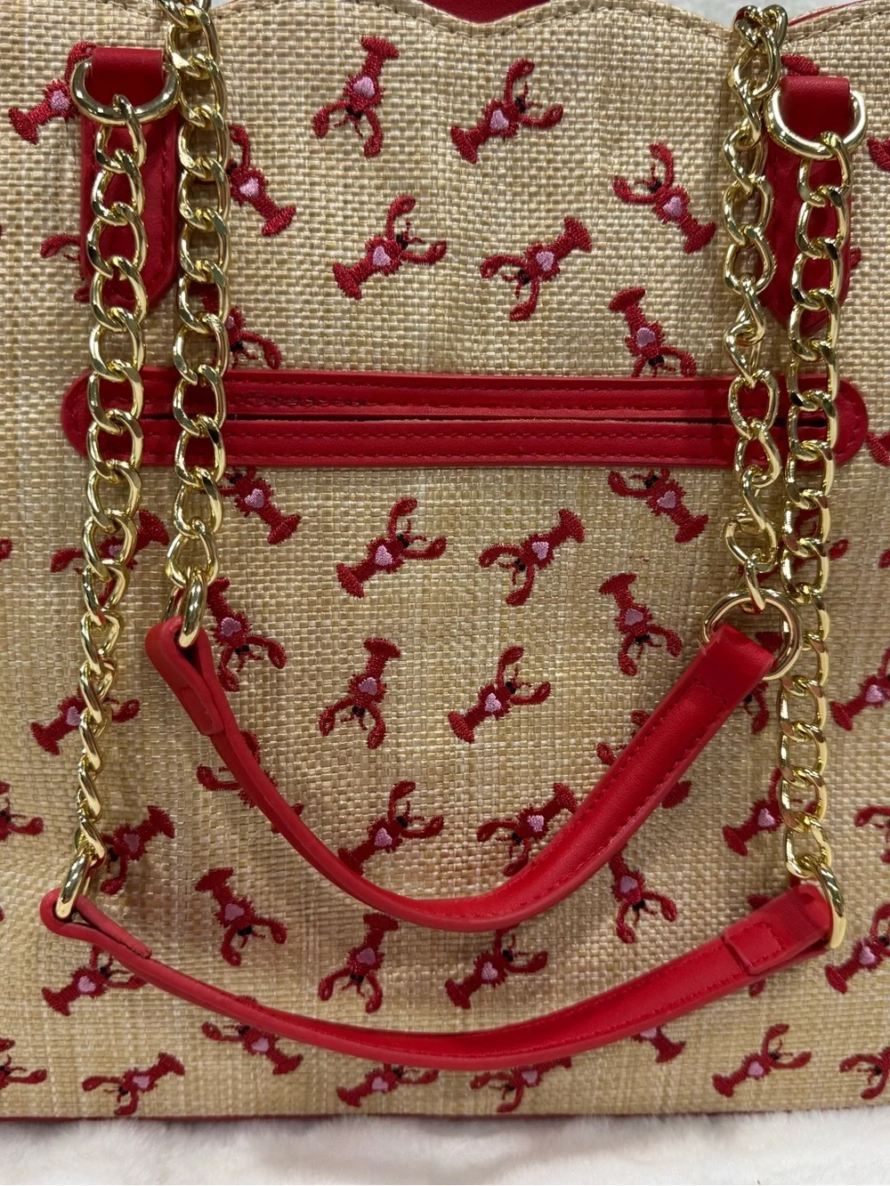 NWOT- Betsey Red Embroidered Tote with Navy-White Scarf